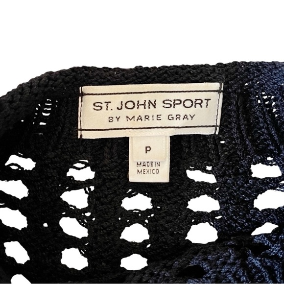 St. John Sport by Marie Gray black wool open-knit crochet cropped sweater top - Picture 2 of 9
